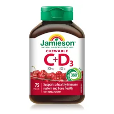 Jamieson, Vitamin C+D, bonboni z naravnim okusom češnje, 75 bonbonov