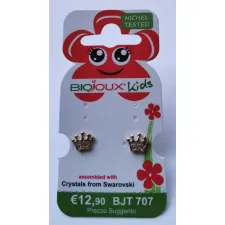 Biojoux, uhani kids Swarovski krona baby rožnat, BJT707