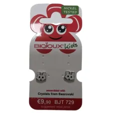 Biojoux, uhani kids Swarovski muca bela, BJT729