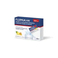 Fluimukan 600 mg prašek za peroralno raztopino z okusom medu in limone, 3 g, 10 vrečic