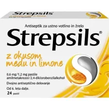Strepsils z okusom medu in limone 0,6 mg/1,2 mg pastile, 24 pastil