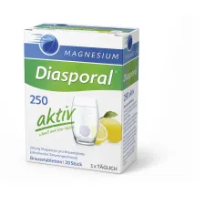 Magnesium Diasporal 250 Aktiv, šumeče tablete z okusom limone, 20 tablet