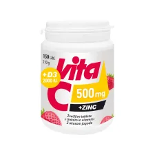 Vitabalans, Vita C 500 mg + cink + D3 2.000 I.E. žvečljive tablete z okusom jagode, 150 tablet