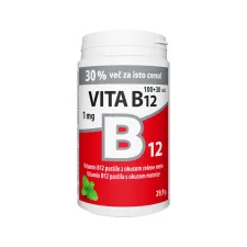 Vitabalans, Vita B12 1 mg žvečljive tablete z okusom zelene mete, 100 tablet + 30 tablet gratis