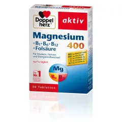 Doppelherz, Aktiv magnezij 400 + B vitamini + folna kislina tablete, 400 mg, 30 tablet