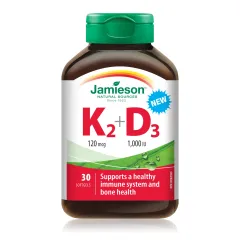 Jamieson vitamin K2 120mcg + D3 1000IE mehke kapsule, 30 kapsul