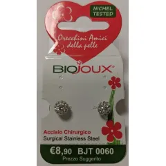 Biojoux, uhani okrogli beli kristal, BJT0060