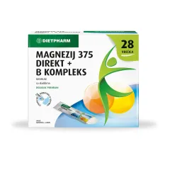 Dietpharm, Magnezij 375 Direkt+B kompleks, granule z okusom pomaranče in limone, 28 vrečic