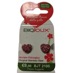 Biojoux, uhani srce z roza kristali, BJT2100