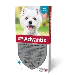 Advantix kožni nanos, raztopina za pse od 4 do 10 kg, 1 ml, 4 merilne kapalke