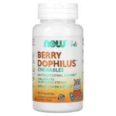 NOW, BERRY DOPHILUS™ mlečnokislinske bakterije za otroke, 60 žvečljivih tablet