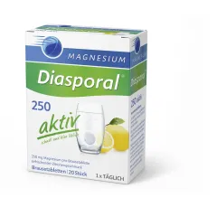 Magnesium Diasporal 250 Aktiv, šumeče tablete z okusom limone, 20 tablet