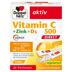 Doppelherz, Aktiv Vitamin C 1000 + cink + D3 Direkt zrnca, 20 vrečk