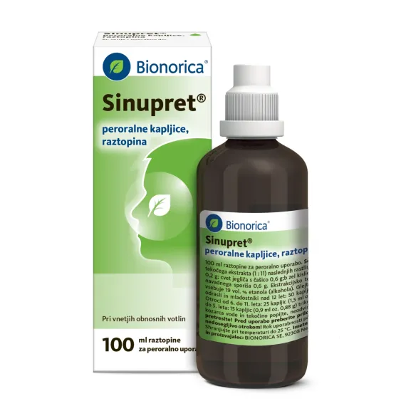 Sinupret peroralne kapljice, raztopina, 100 ml