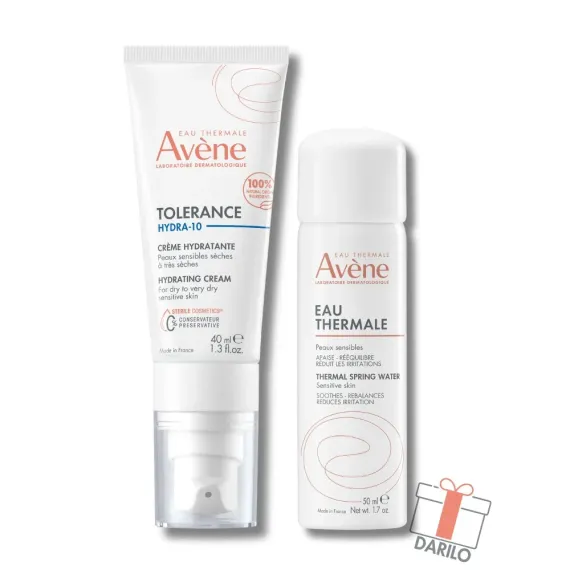 Avene, Tolerance Hydra - 10 vlažilna krema, 40 ml + Avene, termalna izvirska voda, 50 ml - gratis