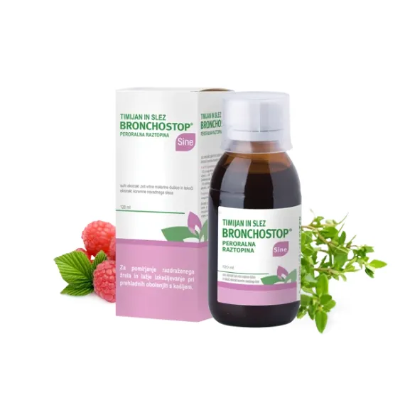 Timijan in slez Bronchostop Sine peroralna raztopina, 120 ml 