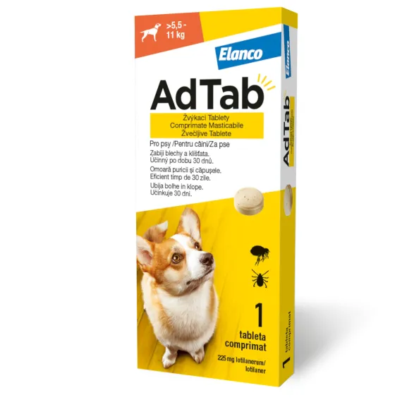 AdTab 225 mg žvečljive tablete za pse (5,5-11 kg), 1 tableta