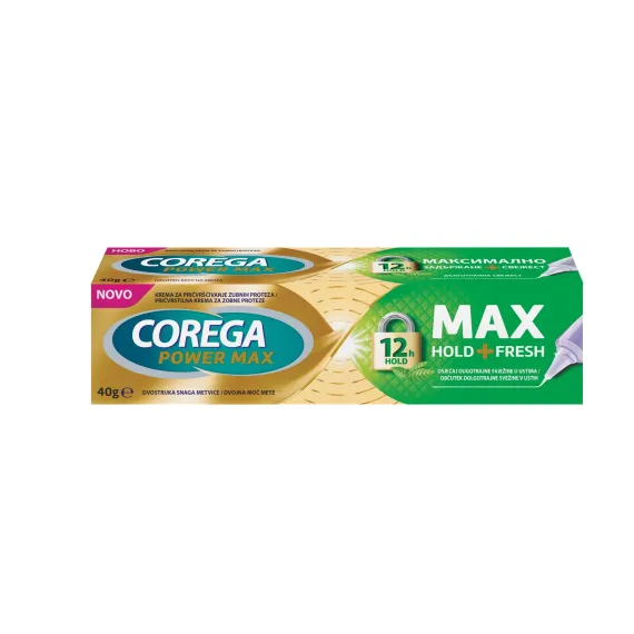Corega, Max Hold + Fresh, pričvrstilna krema za zobne proteze, 40 g