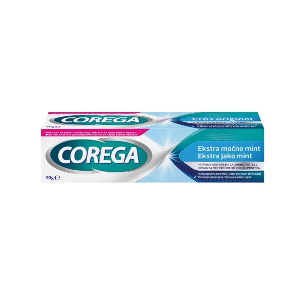 Corega, Ekstra močno mint, pričvrstilna krema za zobne proteze, 40 g