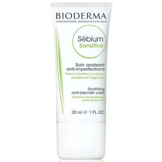 Bioderma, Sebium Sensitive, pomirjujoča nega za občutljivo, k aknam nagnjeno kožo, 30 ml 



 