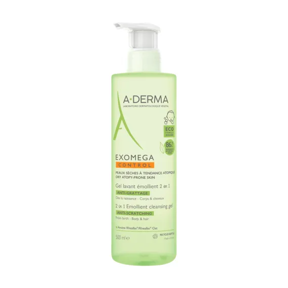 A-Derma, Exomega control, emolientni čistilni gel 2v1 za atopijsko kožo, 500 ml