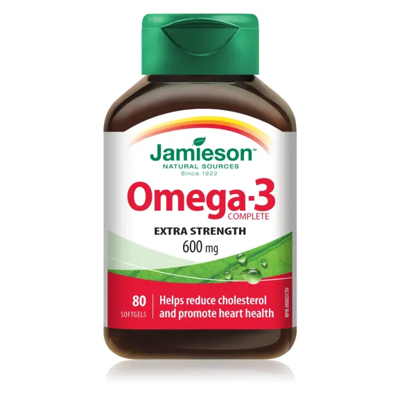 Jamieson, omega-3 complete ekstra moč mehke kapsule 600 mg, 80 mehkih kapsul