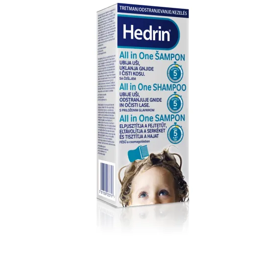 Hedrin All in One, šampon za odstranjevanje uši in gnid, 200 ml + glavnik