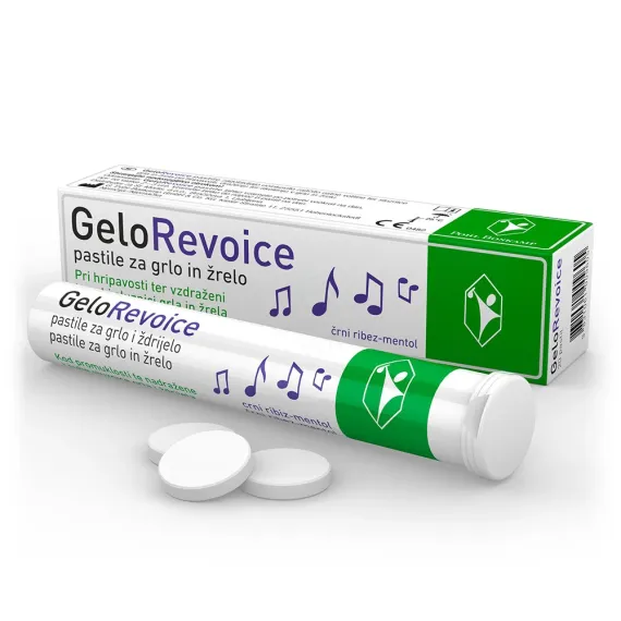 GeloRevoice, pastile za grlo in žrelo, črni ribez - mentol, 20 pastil