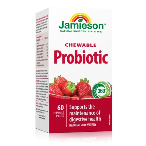 Jamieson, probiotik žvečljive tablete jagoda, 60 žvečljivih tablet
