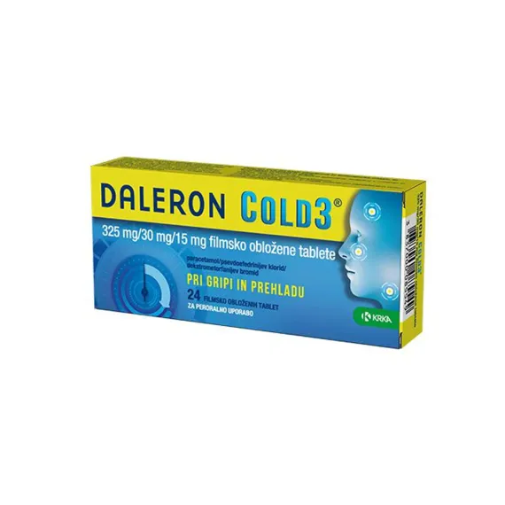 Daleron COLD3 325 mg/30 mg/15 mg filmsko obložene tablete, 24 tablet