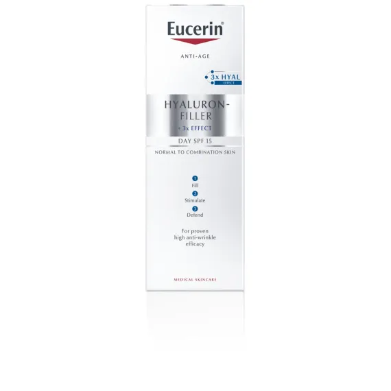 Eucerin, hyaluron filler dnevna krema proti gubam za normalno do mešano kožo ZF15, 50ml