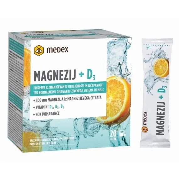 Medex, Magnezij + D3 instant napitek vrečka, 20 vrečk