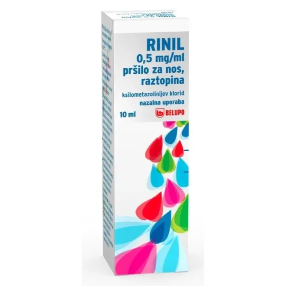 RINIL 0,5 mg/ml pršilo za nos, raztopina, 10 ml