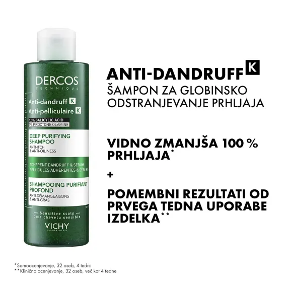 Vichy, Dercos Anti-dandruff K, šampon proti lepljivemu prhljaju in sebumu, 250 ml