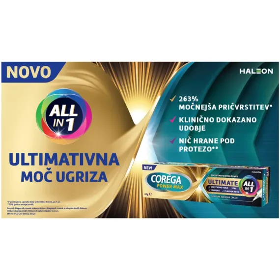 Corega, pričvrstilna krema za zobne proteze ULTIMATE ALL IN ONE, 40 g