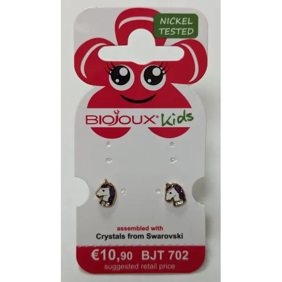 Biojoux, uhani kids Swarovski samorog vijola, BJT702