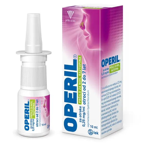 Operil za otroke 0,25 mg/ml pršilo za nos, raztopina, 10 ml