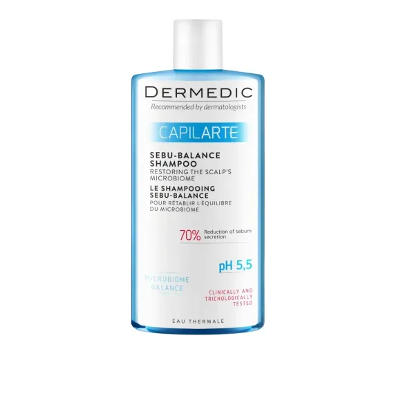 Dermedic, Capilarte šampon Sebu-Balance za obnovo mikrobiomskega ravnovesja lasišča, za mastne lasje, 300 ml