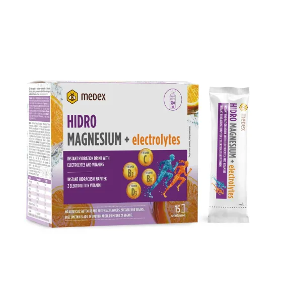 Medex, Magnezij hidro instant hidracijski napitek z elektroliti in vitamini, 10 g 15 vrečk