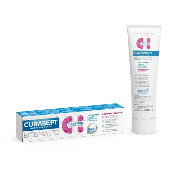 Curasept, Biosmalto Baby - Kid zobna pasta z okusom jagode, 50 ml