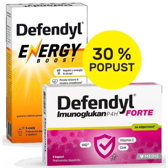 Defendyl, Imunoglukan P4H Forte, 5 kapsul+ Defendyl, Energy Boost napitek, 5 vrečk