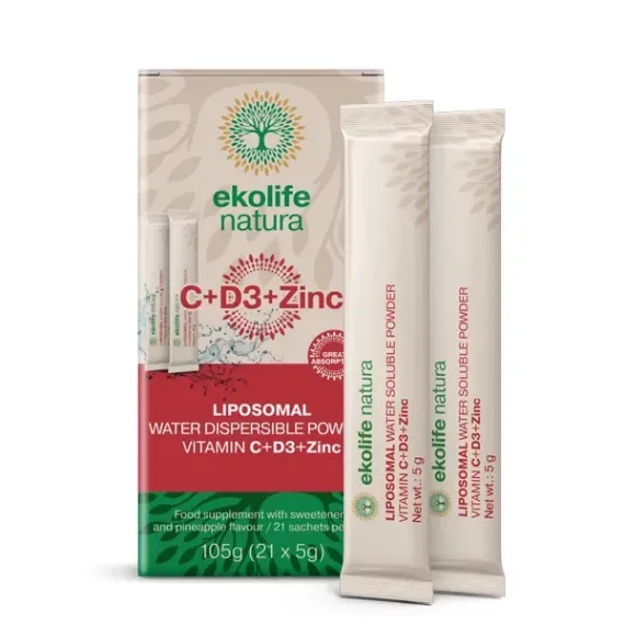 Ekolife natura, liposomski vitamin C+D+cink prašek 5 g,  21 vrečk