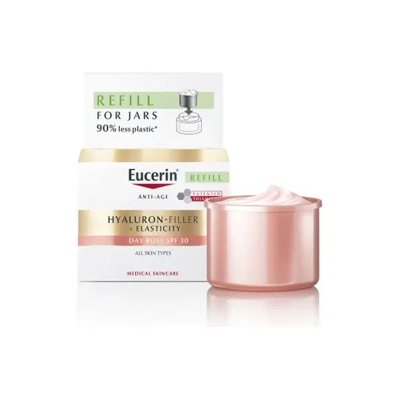 Eucerin, Hyaluron-Filler + Elasticity dnevna krema rose ZF30, refill, 50ml