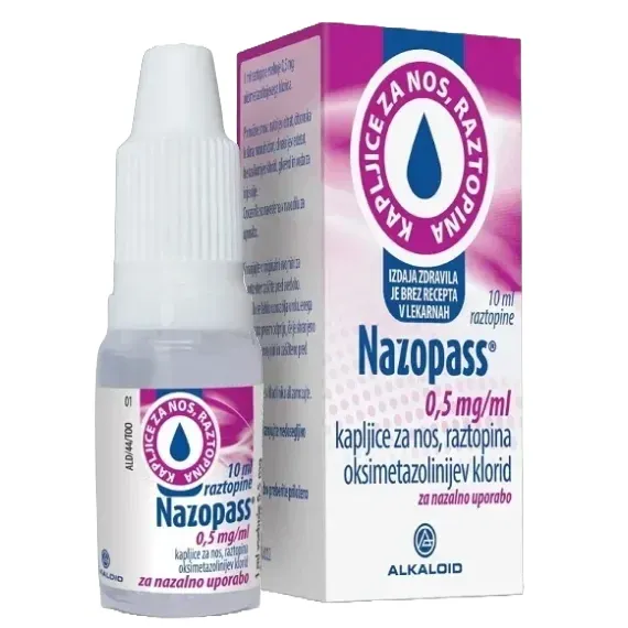 Nazopass 0,5 mg/ml kapljice za nos, raztopina, 10 ml