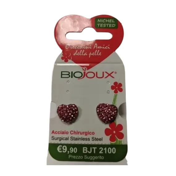 Biojoux, uhani srce z roza kristali, BJT2100