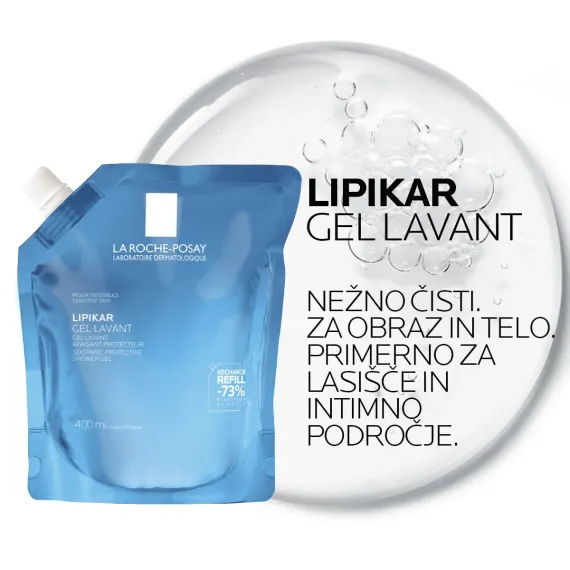 La Roche-Posay, Lipikar gel za prhanje za občutljivo in suho kožo, refill, 400 ml