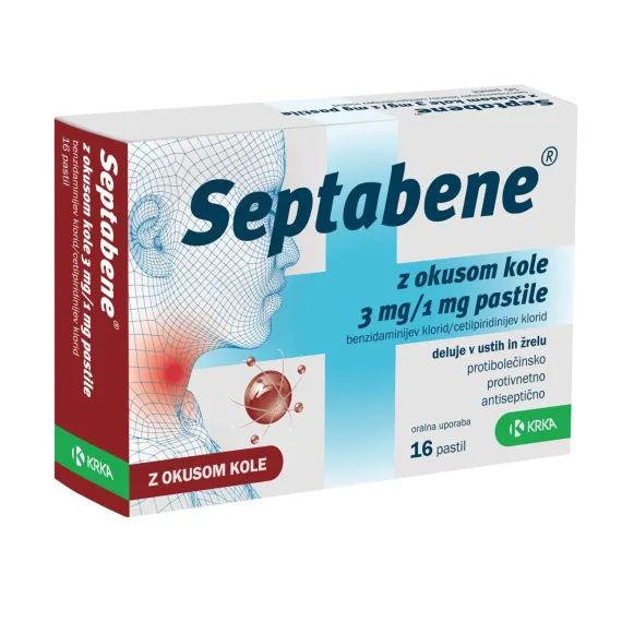 Septabene z okusom kole 3 mg/1 mg pastile, 16 pastil