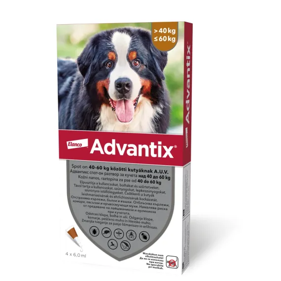 Advantix kožni nanos, raztopina za pse od 40 do 60 kg, 6 ml, 4 merilne kapalke
