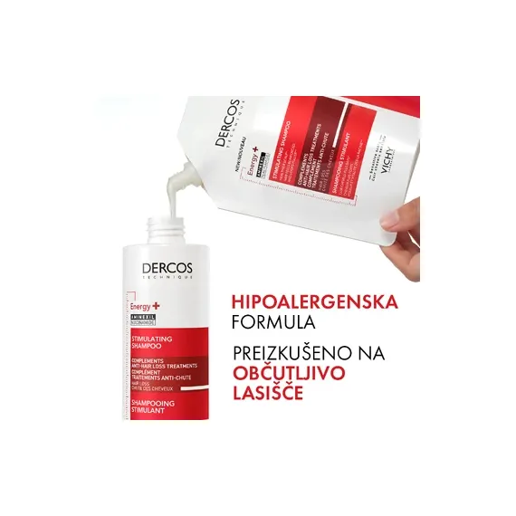 Vichy, Dercos Energy+ šampon proti izpadanju las, refill 400 ml
