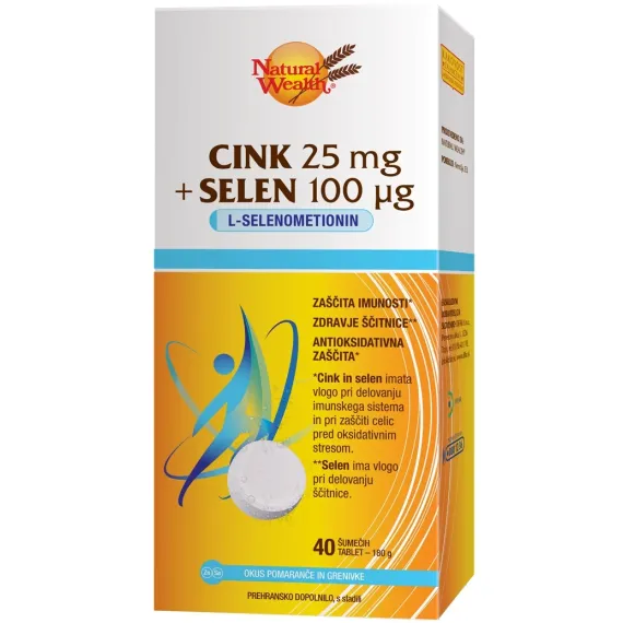 Natural Wealth, Cink 25 mg + Selen 100 µg, 40 šumečih tablet